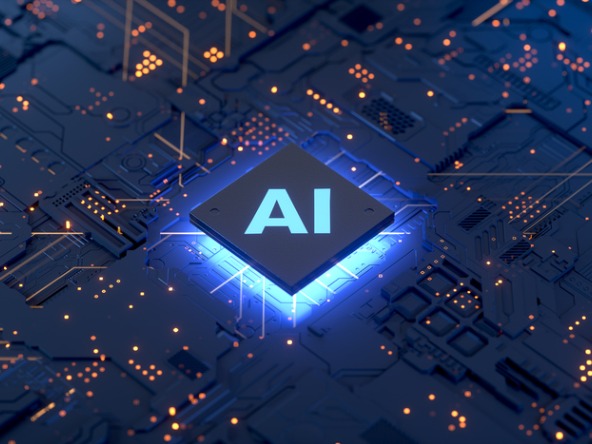 Circuit board depicting AI concept